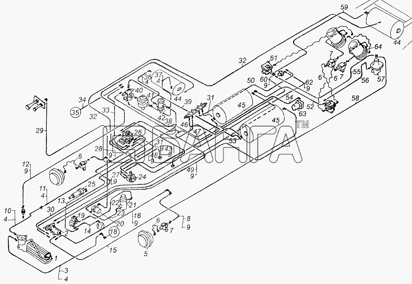 МАЗ МАЗ-64226 Схема Схема тормозного привода автомобиля banga.ua